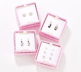 Conjunto de 4 pendientes de plata de ley Diamonique en caja